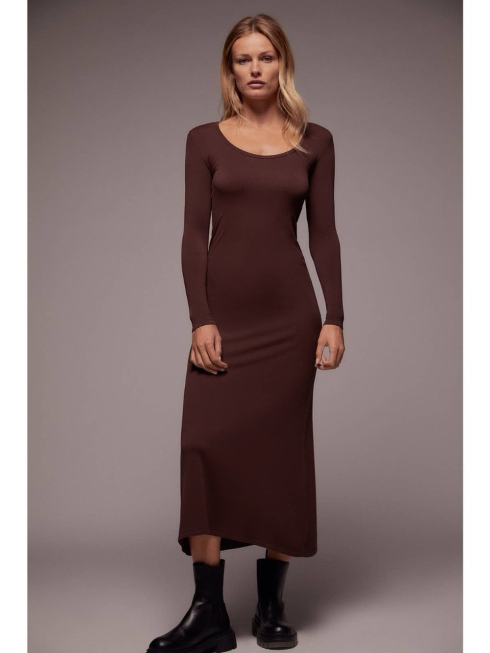 Zara Ribbed Shoulder Pad Midi Dress